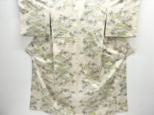 荒波に草花模様織り出し手織り紬着物